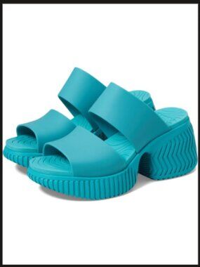 Sorel One Streetworks Rubber Teal Slide Heel Platform Sandals Double-Strap